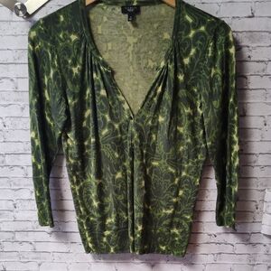 Talbots Olive and Forest Green Patterned Cardigan